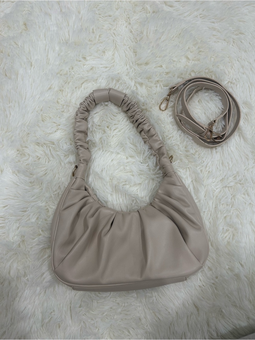 Women's Ruched Shoulder Bag in Taupe